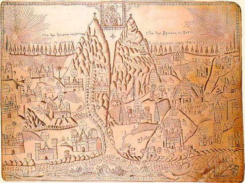 Вид Святой горы Афон. Гравюра. 1770