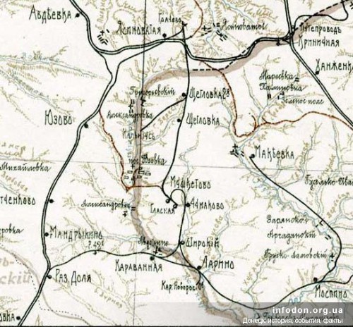 Фрагмент карты Екатериниской ЖД, Начало ХХ века